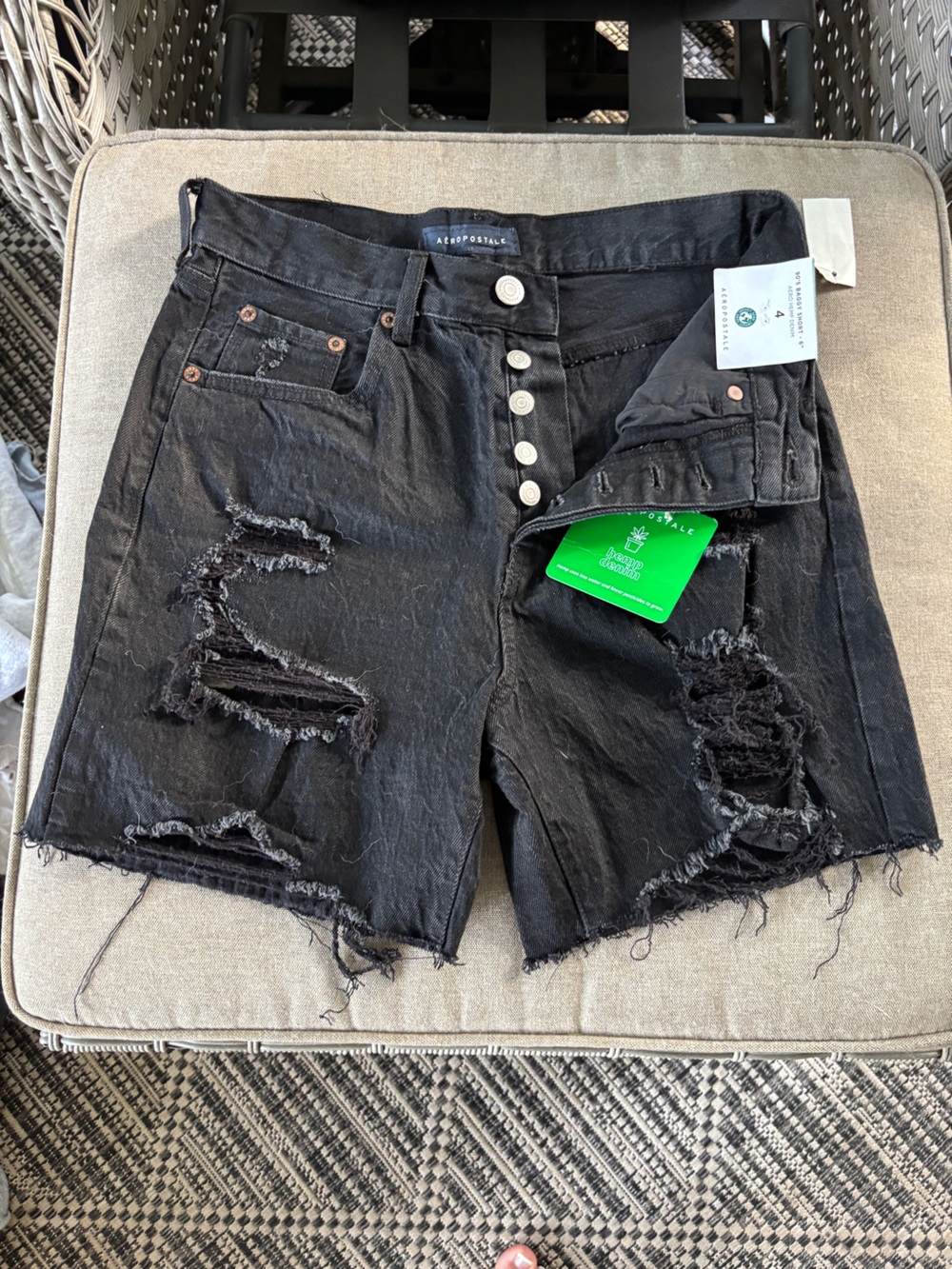 Aeropostale Black Distressed High-Waist Denim Shorts